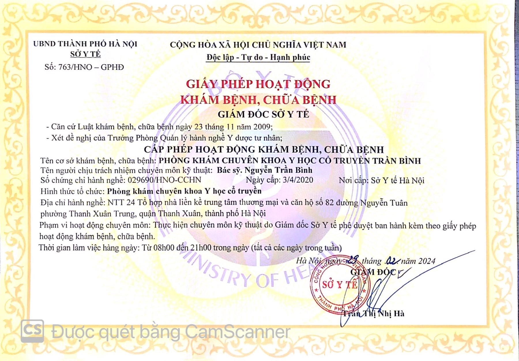 Giấy phép hoạt động khám bệnh, chữa bệnh